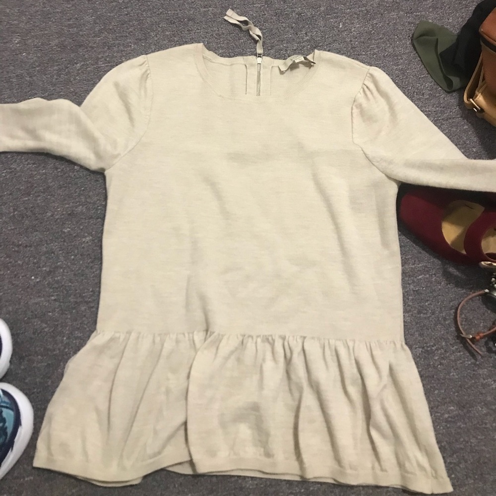 Cream peplum sweater, 3 quarter inch sleeve